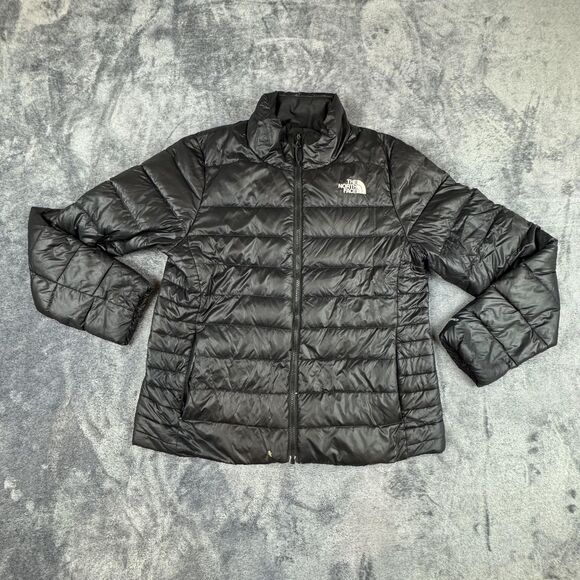 North Face Jacket Womens Large Black 550 Down Puffer Lightweight Full Zip Coat - Picture 1 of 8